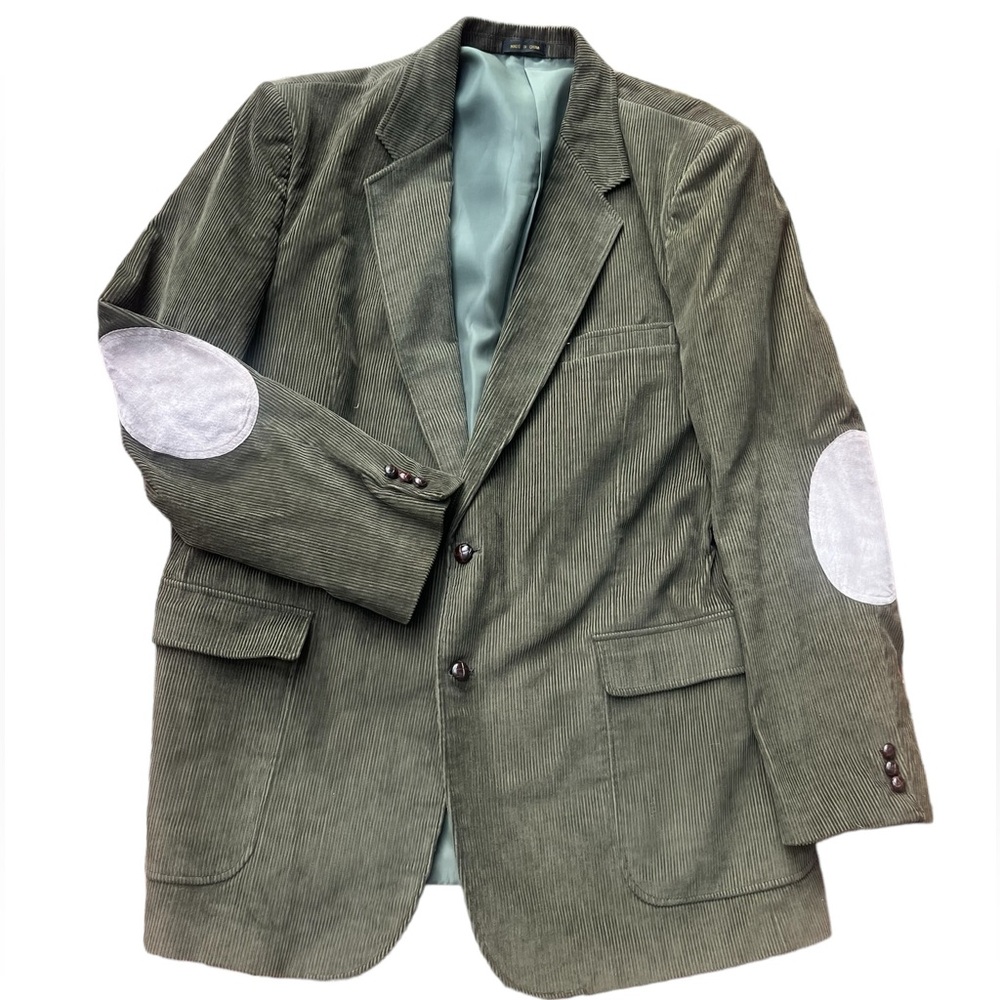 Vtg 90s Green Corduroy Elbow Patch Wooden Button Preppy Gorpcore Blazer 48L